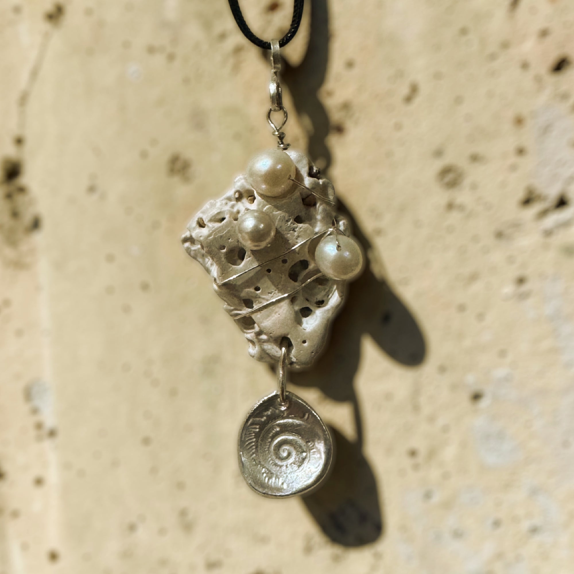 Ocean Treasure Pendant - Sterling Silver Seashell with Pearls