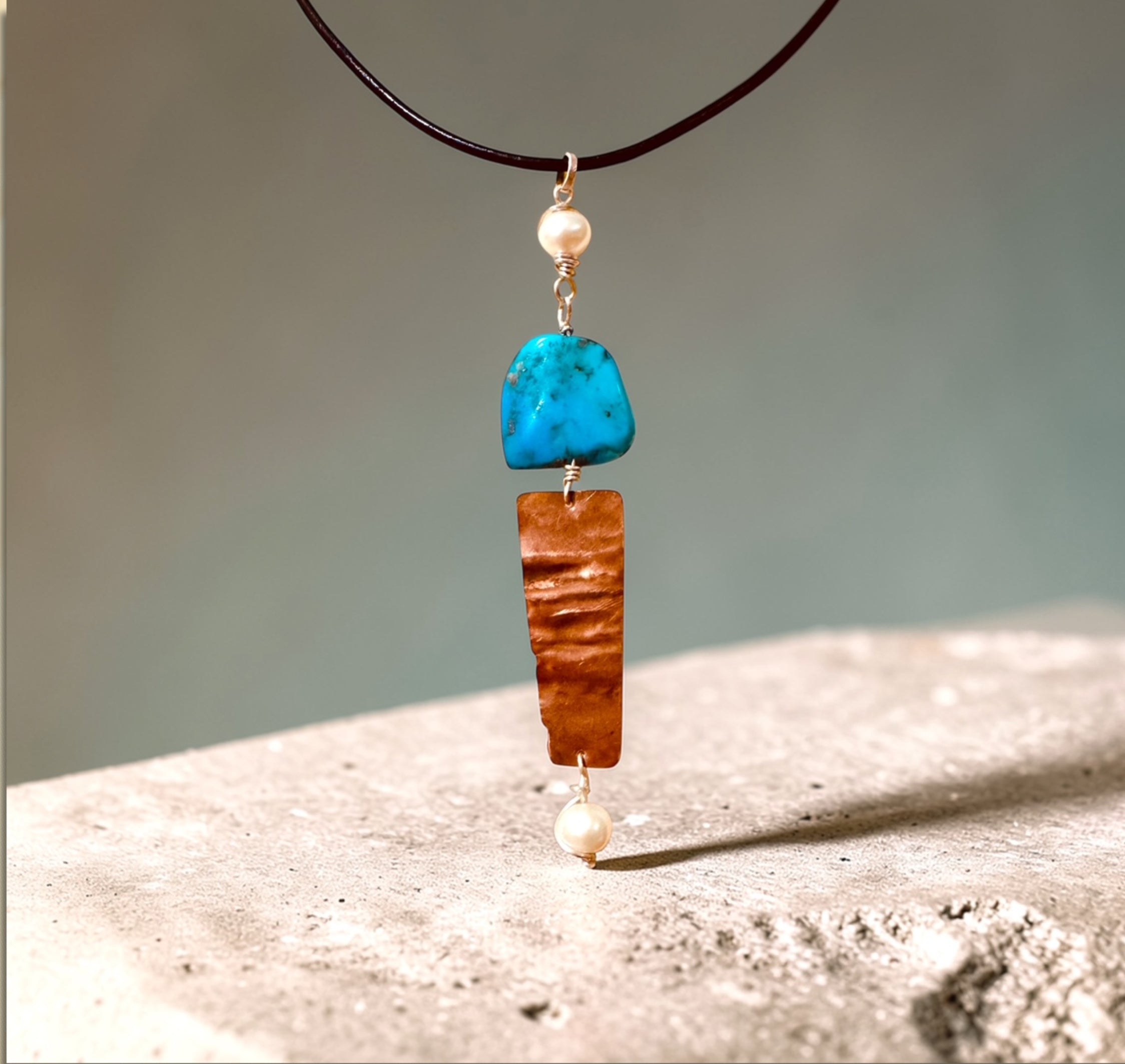 Ocean Meets Earth Pearl & Turquoise Pendant