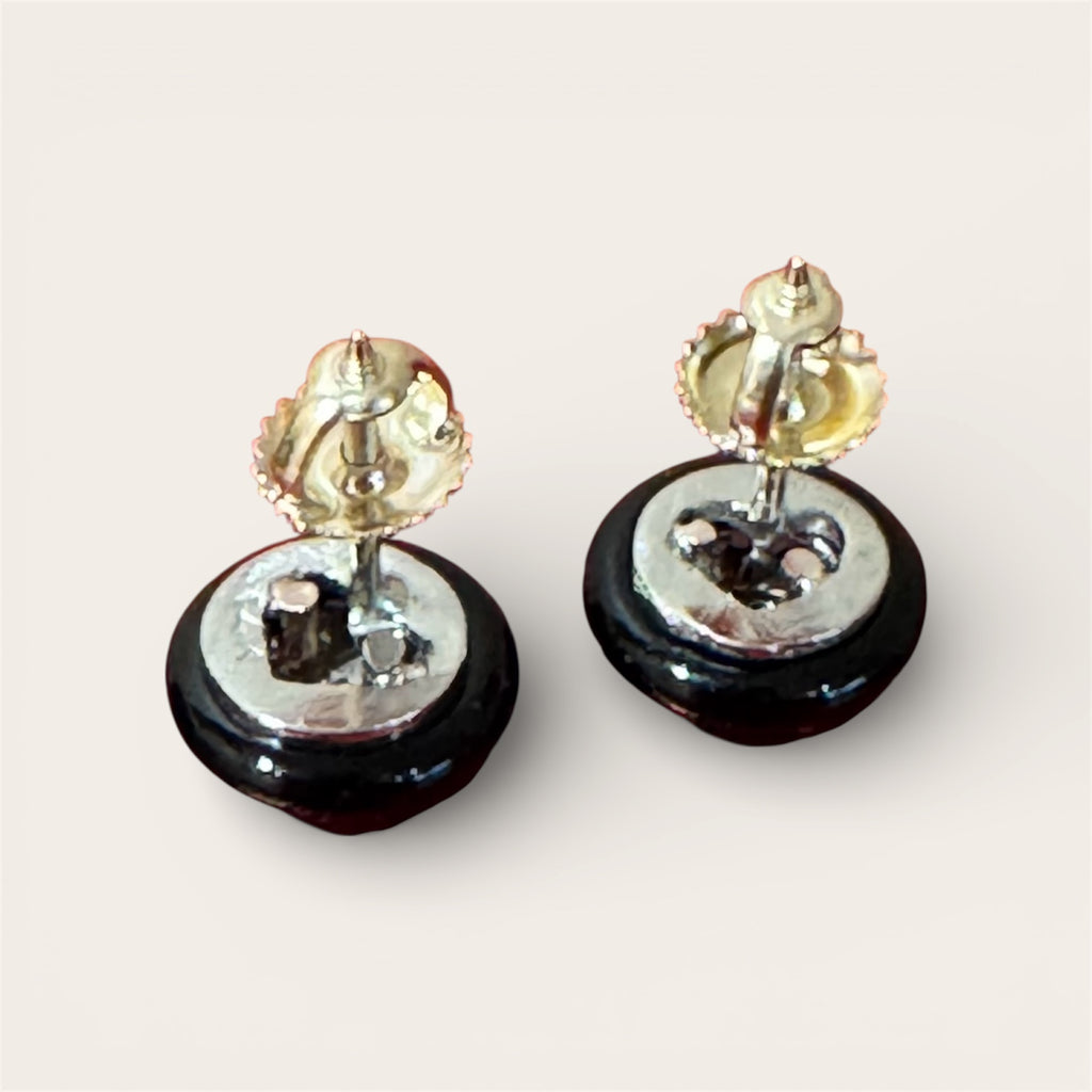 14K Two-Tone Gold Diamond, Sapphire & Onyx Earrings