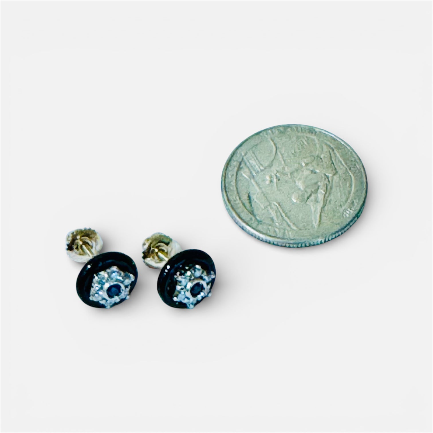 14K Two-Tone Gold Diamond, Sapphire & Onyx Earrings