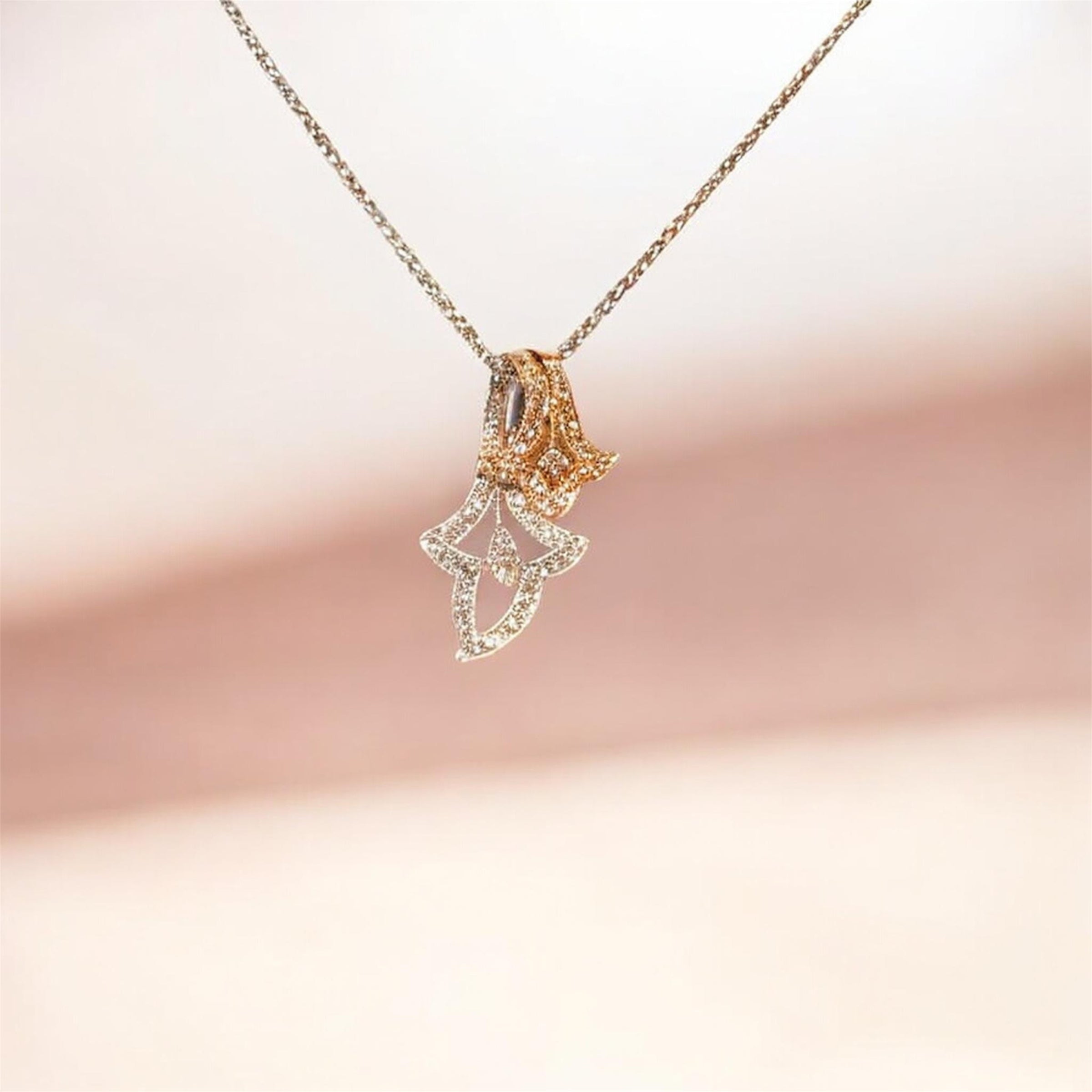 14K Two-Tone Gold Diamond Pendant Necklace