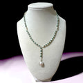 Emerald Bead & Freshwater Pearl Lariat Necklace - Sterling Silver - 19"