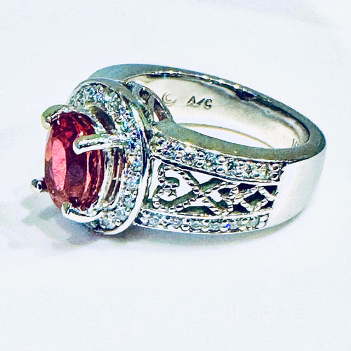 14K White Gold Pink Tourmaline & Diamond Ring