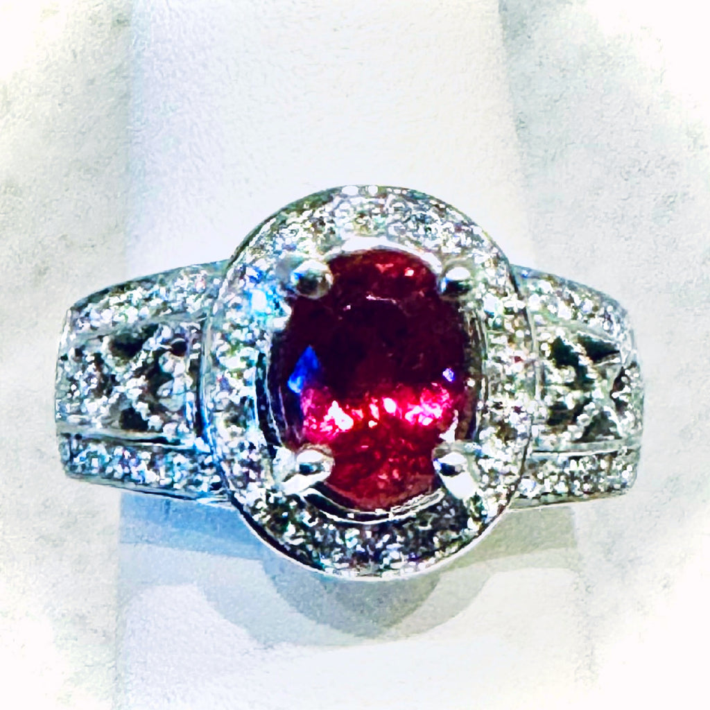 14K White Gold Pink Tourmaline & Diamond Ring