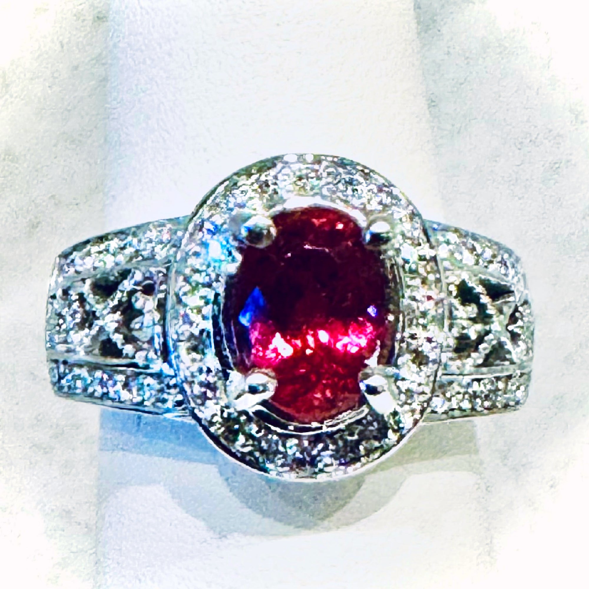14K White Gold Pink Tourmaline & Diamond Ring