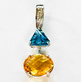 14K White Gold Citrine and Blue Topaz Pendant with Diamonds