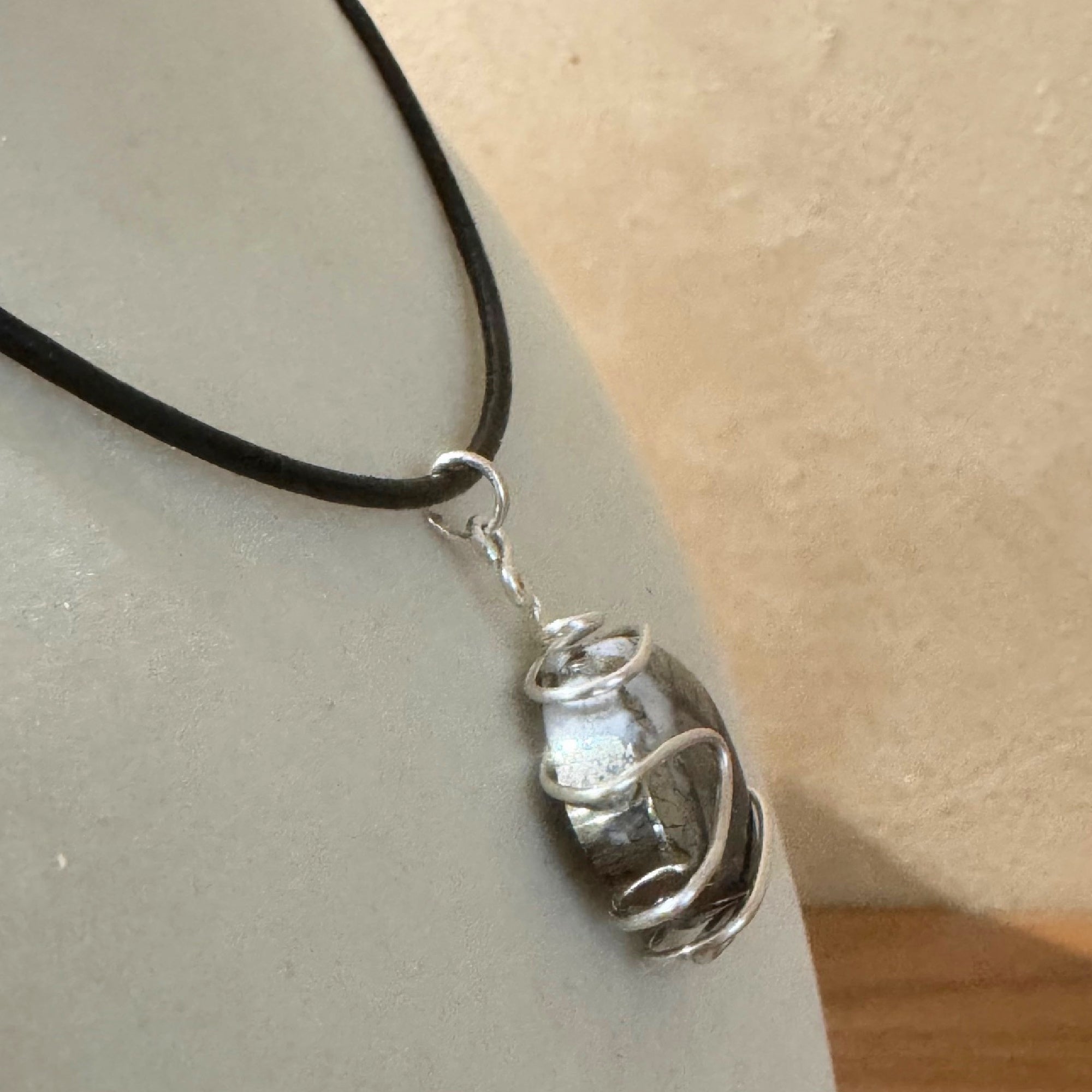 Wire-Wrapped Snowflake Obsidian Pendant - Silver Tone