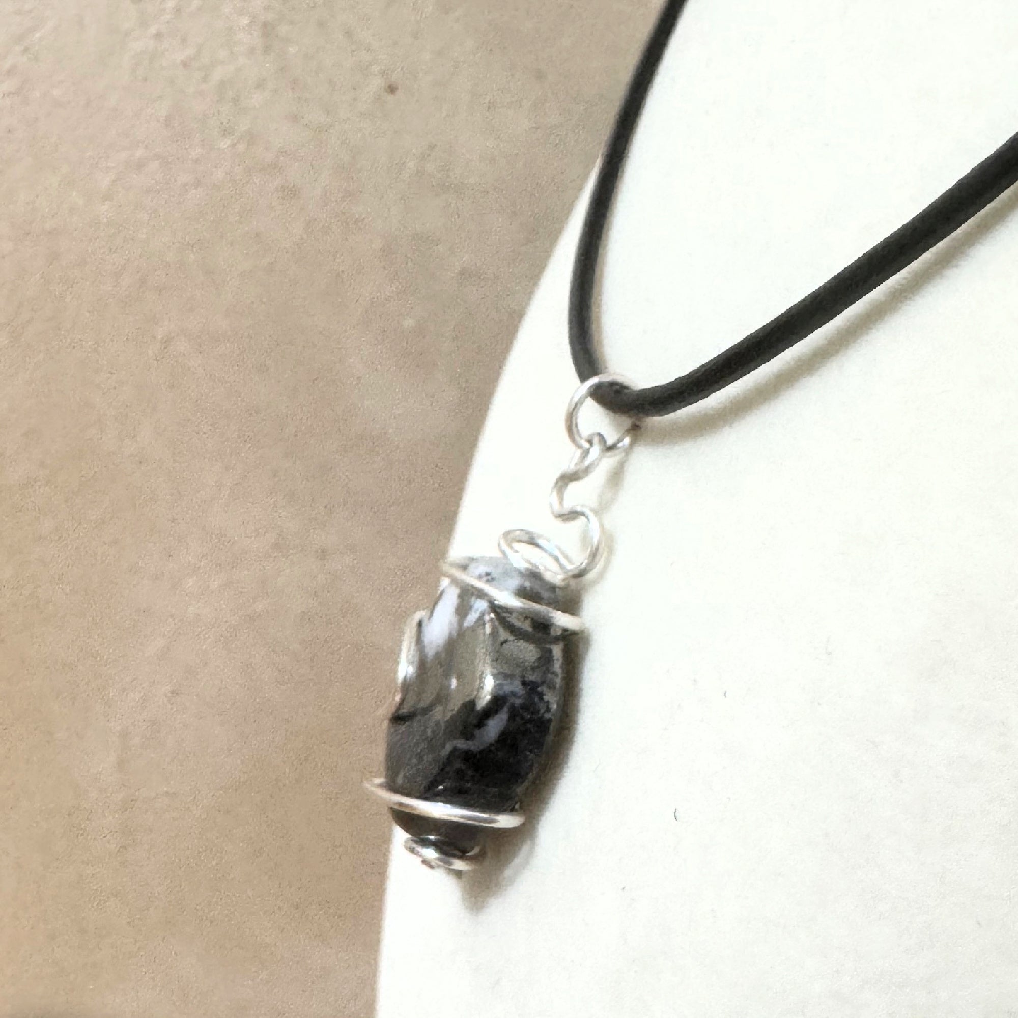 Wire-Wrapped Snowflake Obsidian Pendant - Silver Tone