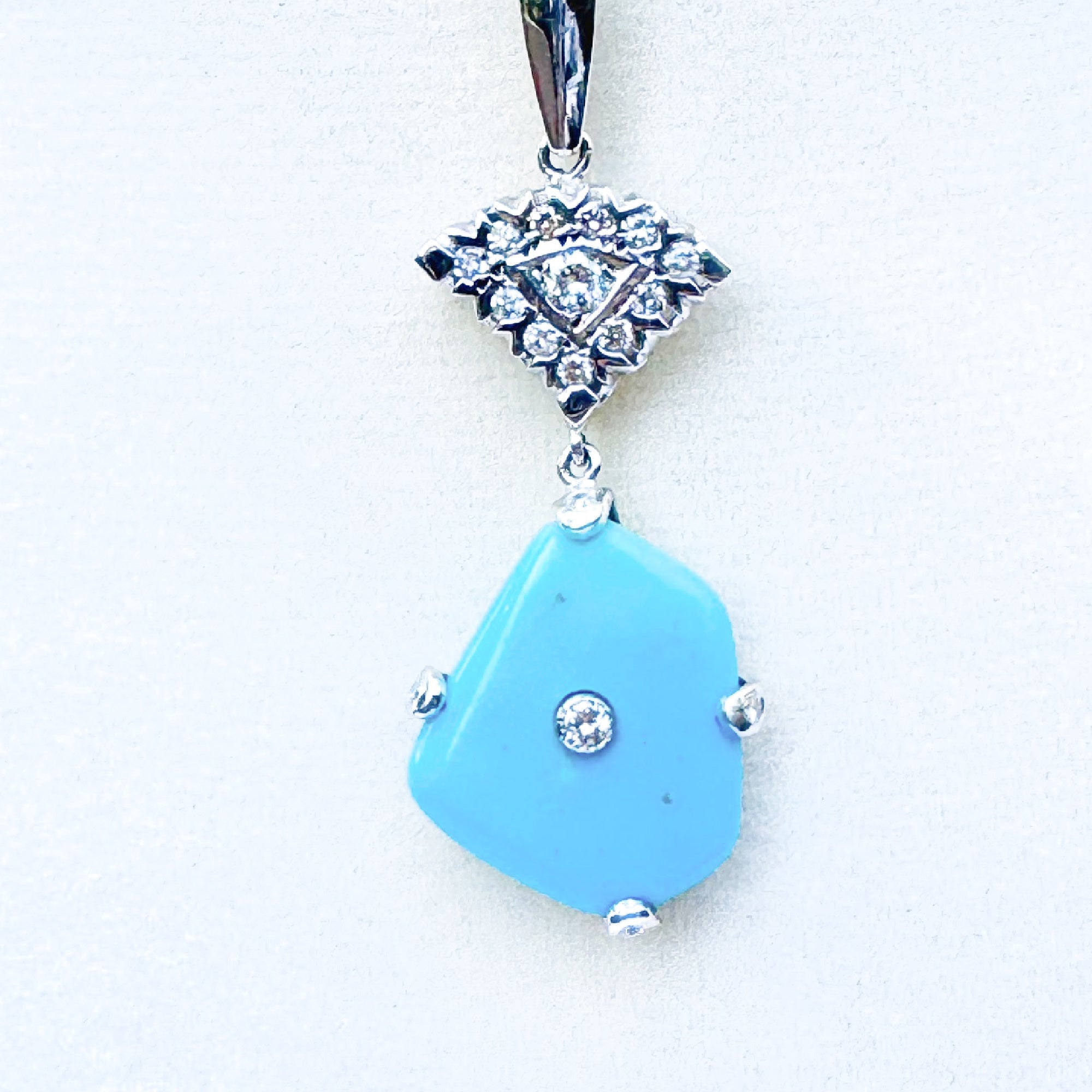 Turquoise and Diamond Pendant - 14K White Gold