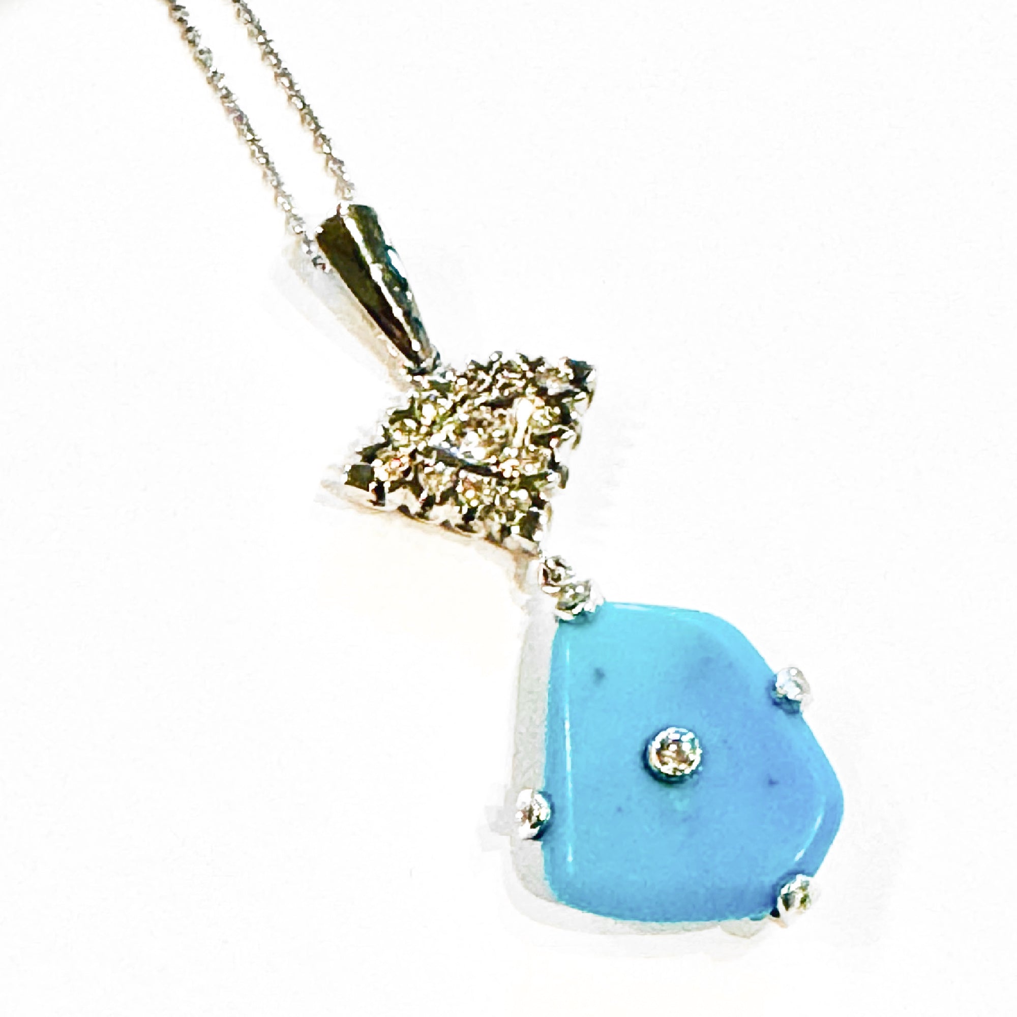 Turquoise and Diamond Pendant - 14K White Gold