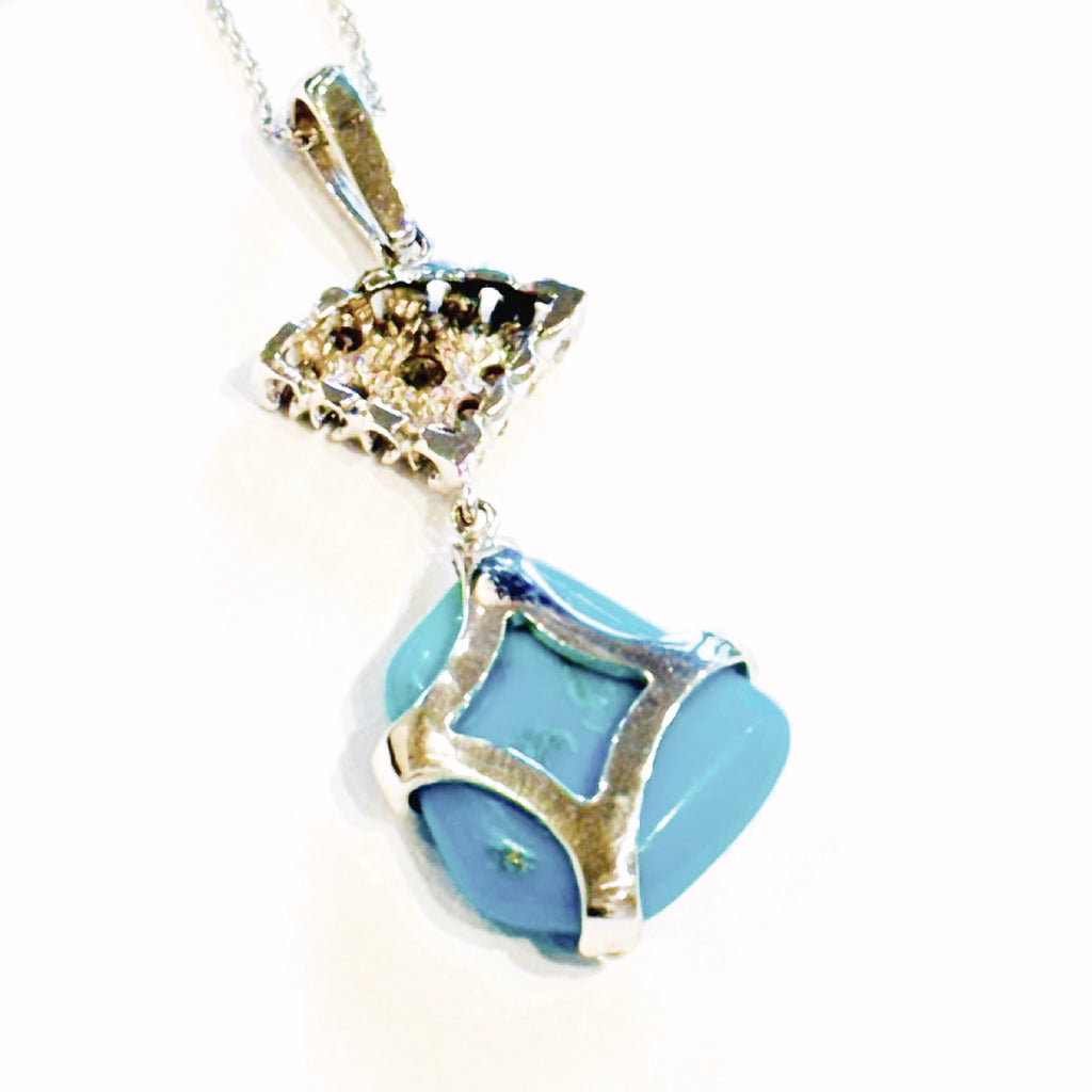 Turquoise and Diamond Pendant - 14K White Gold