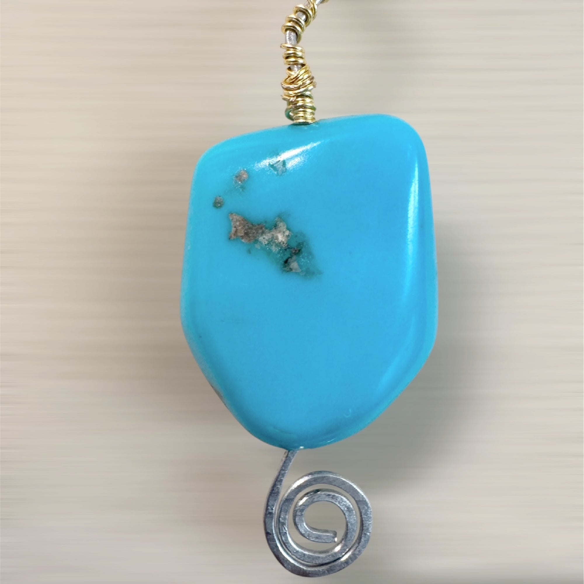 Natural Turquoise & Freshwater Pearl Wire Wrapped Pendant Necklace