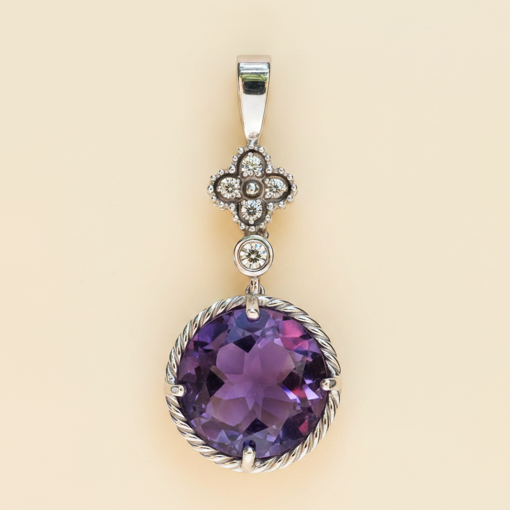 Amethyst Diamond Pendant Front