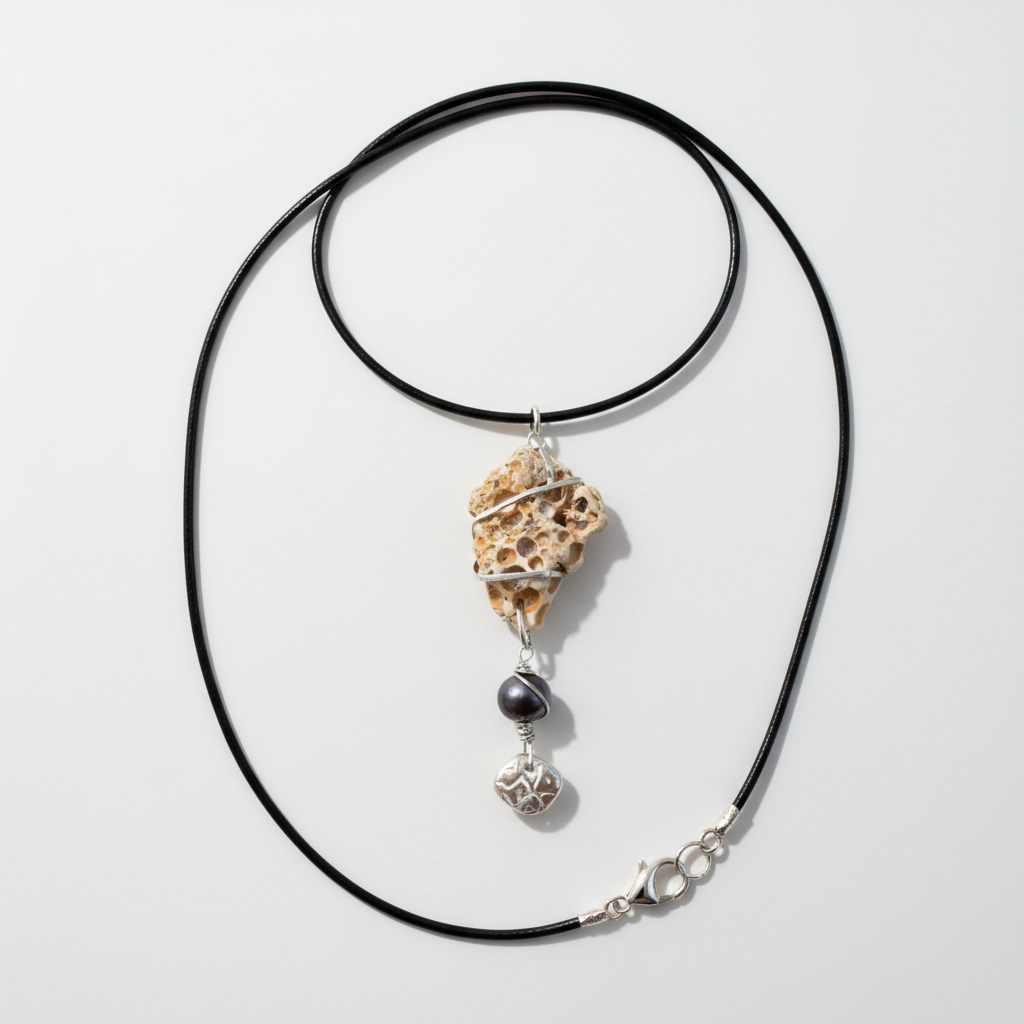 Black Pearl Shell Pendant Flat Lay - Corrected