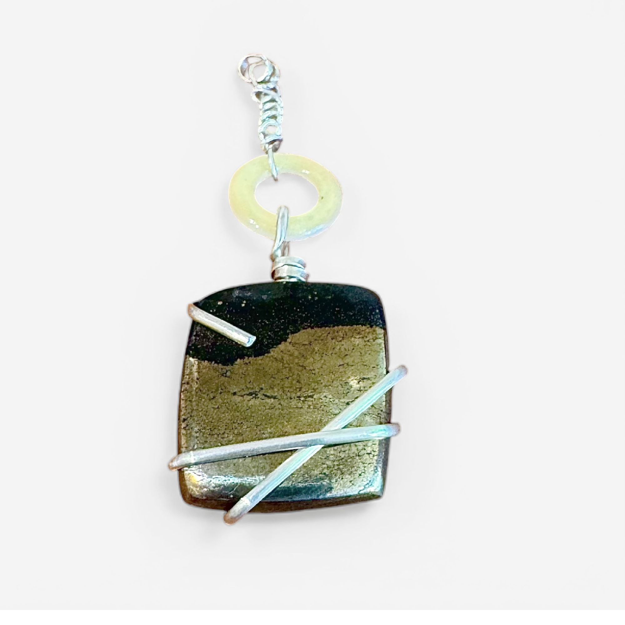 Sterling Silver Golden Pyrite Pendant with Mother of Pearl