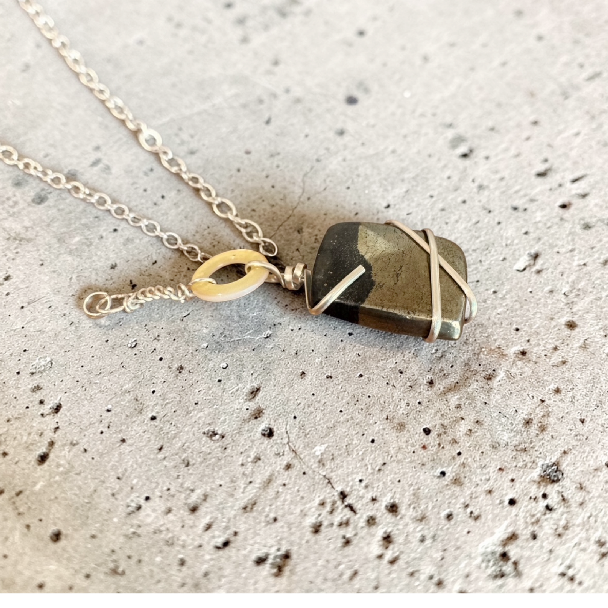 Sterling Silver Golden Pyrite Pendant with Mother of Pearl