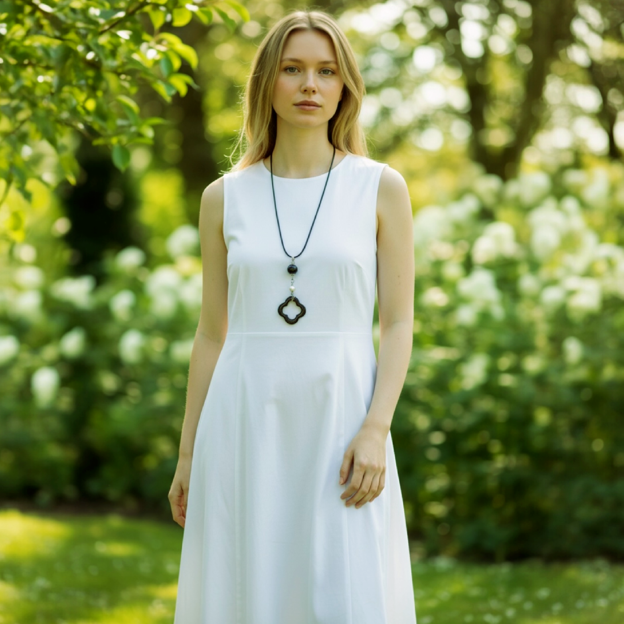 Sterling Silver Hematite Quatrefoil Pendant with Pearl