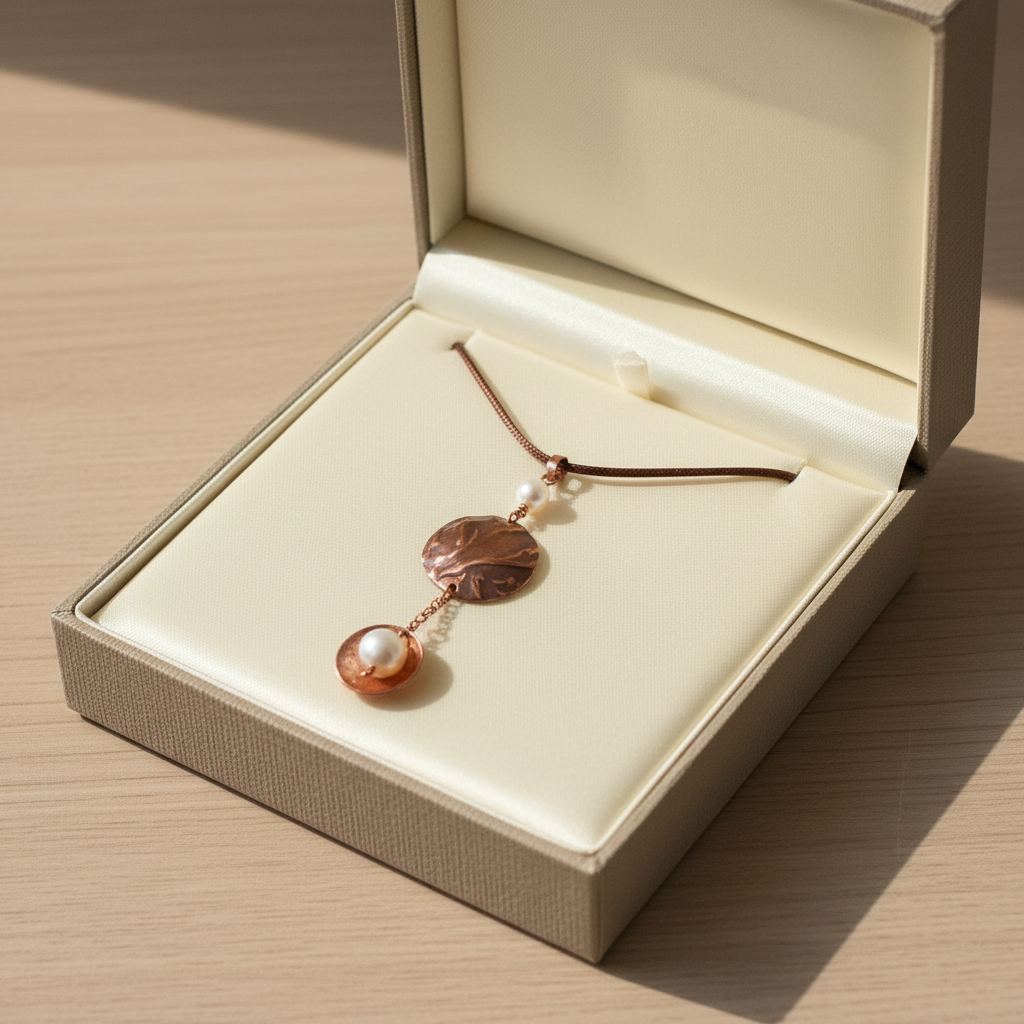 Copper Pearl Necklace in Gift Box