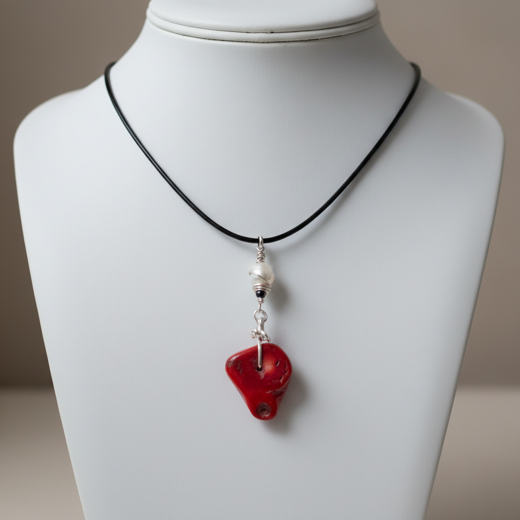 Coral pendant on jewelry bust
