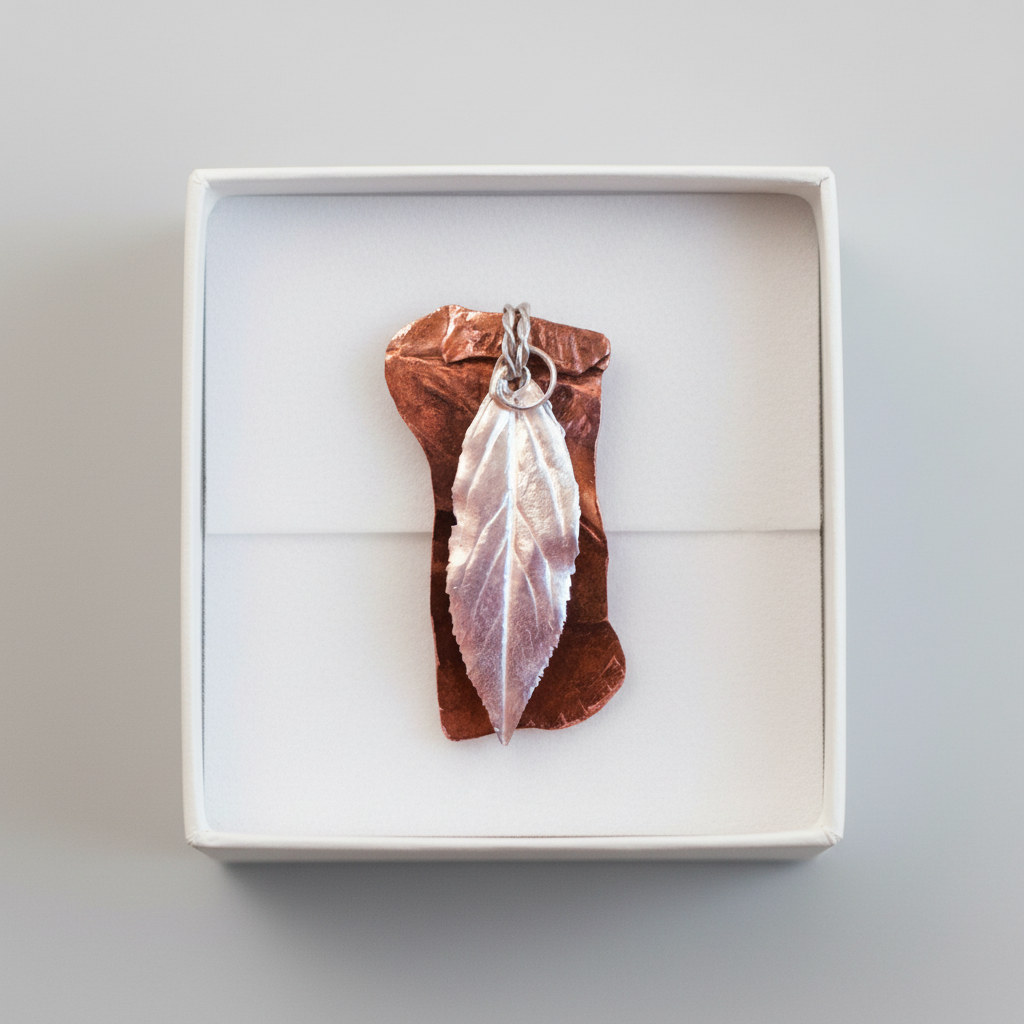 Enchanted Sterling Silver Leaf & Copper Pendant in Plain Gift Box