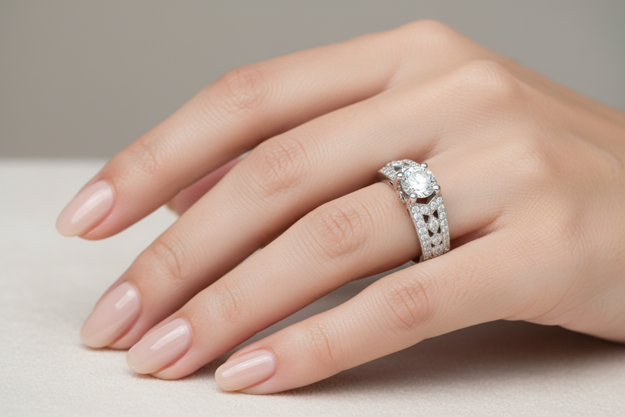 Engagement ring on model hand