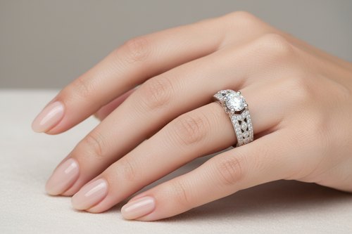 Engagement ring on model hand