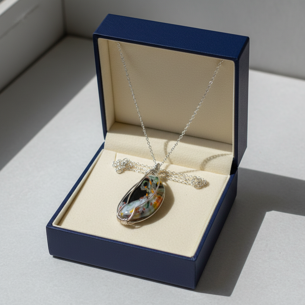 Fused glass pendant necklace in elegant gift box
