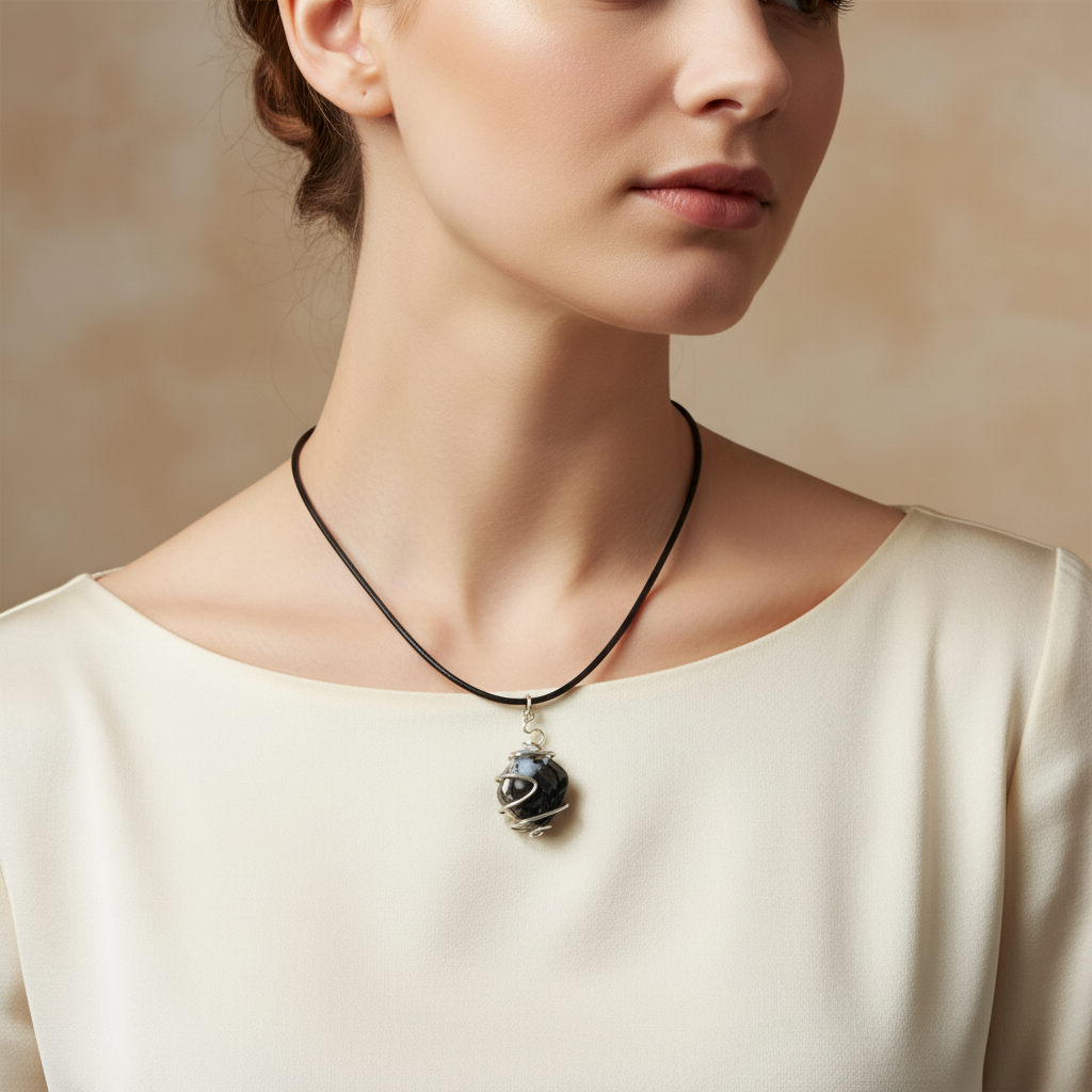 Snowflake Obsidian Pendant - Lifestyle Model