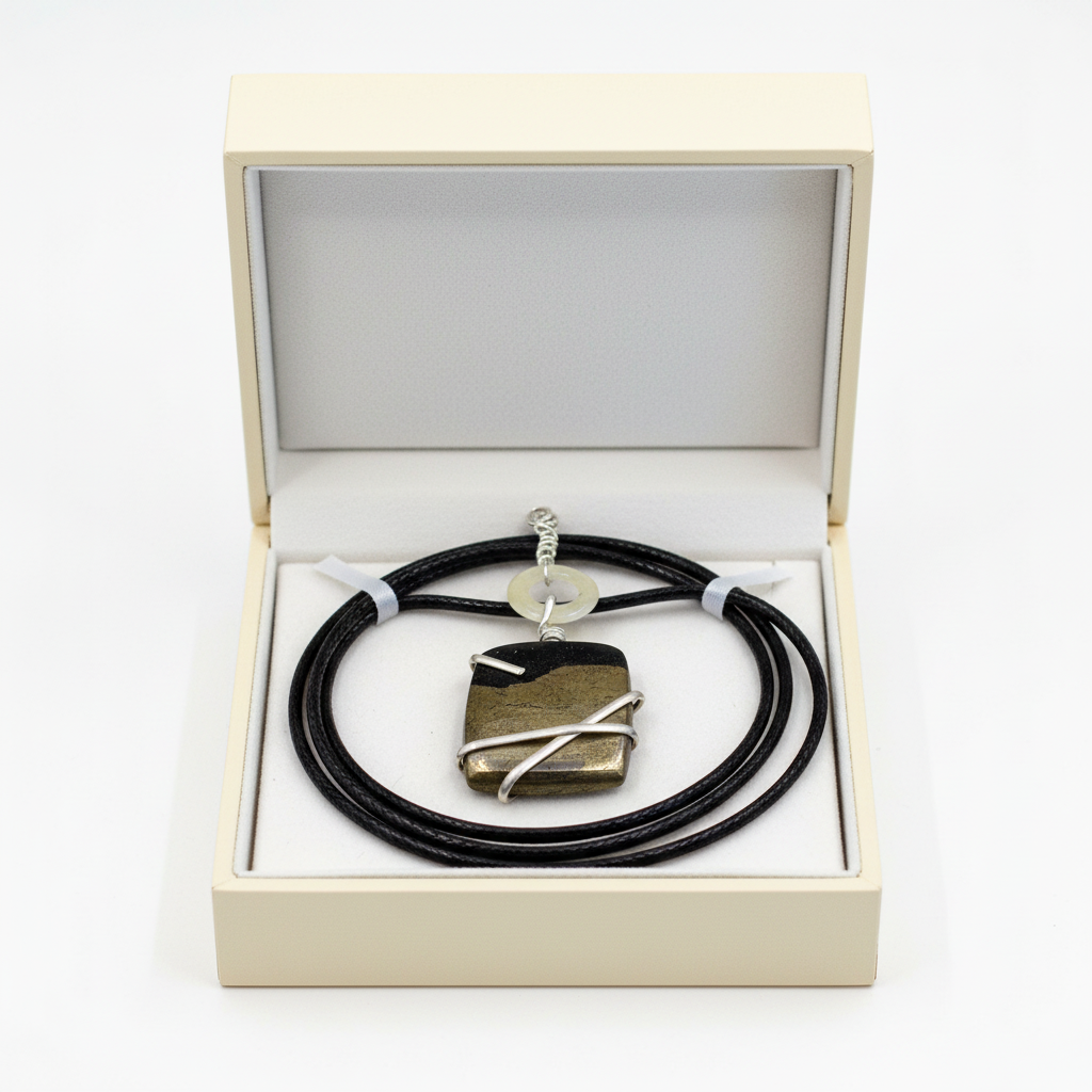 Sterling Silver Golden Pyrite Pendant with Mother of Pearl in gift box