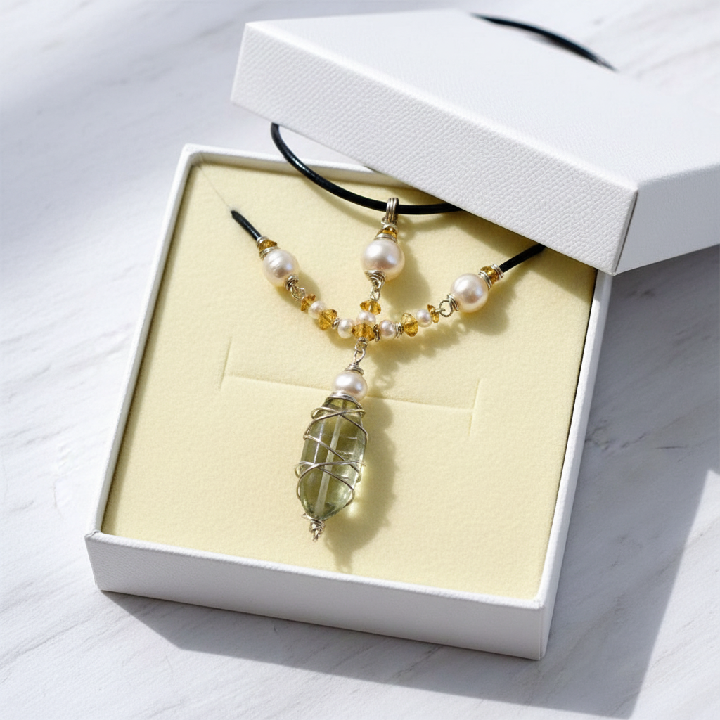 Green apple amethyst pendant in luxury gift box