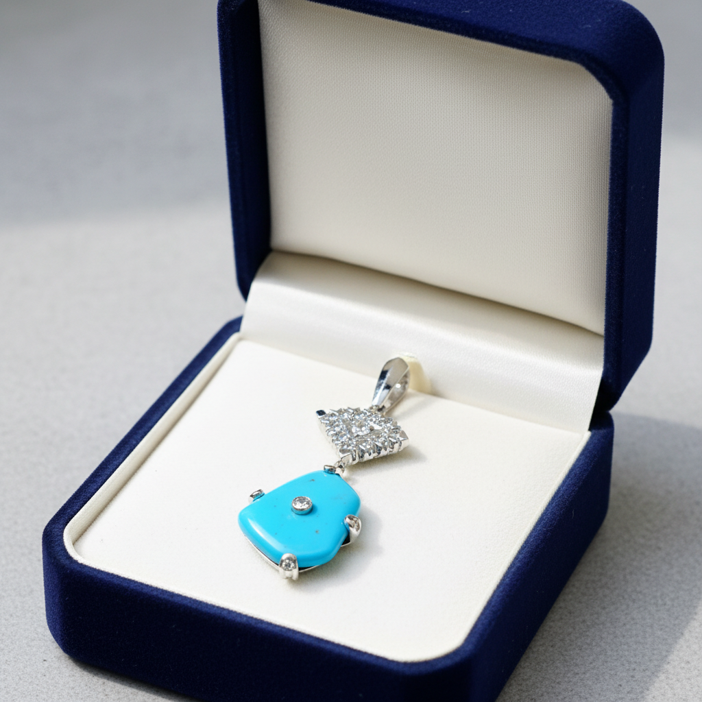 Turquoise and Diamond Pendant - Gift Box Presentation