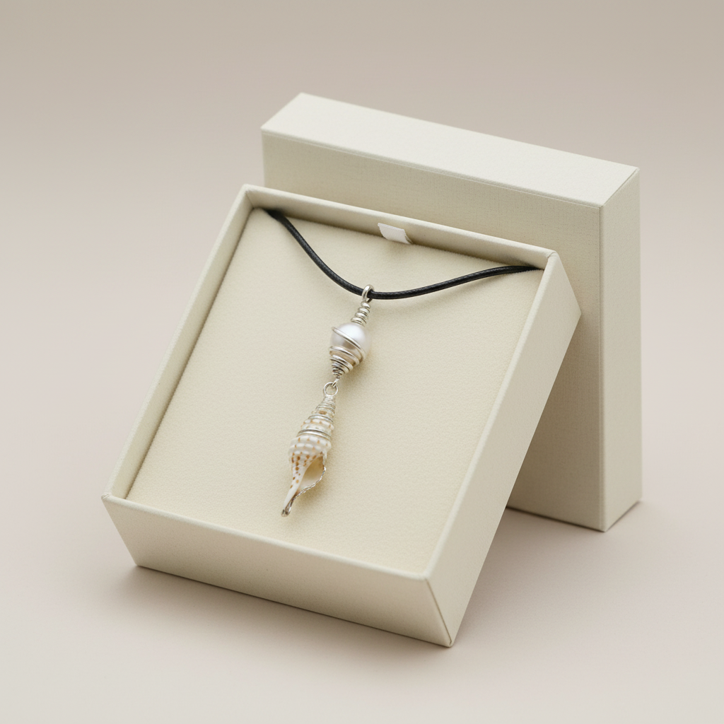 Sea shell pearl pendant in elegant jewelry gift box