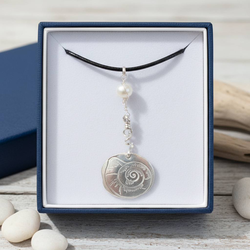 Nautilus pendant in blue gift box