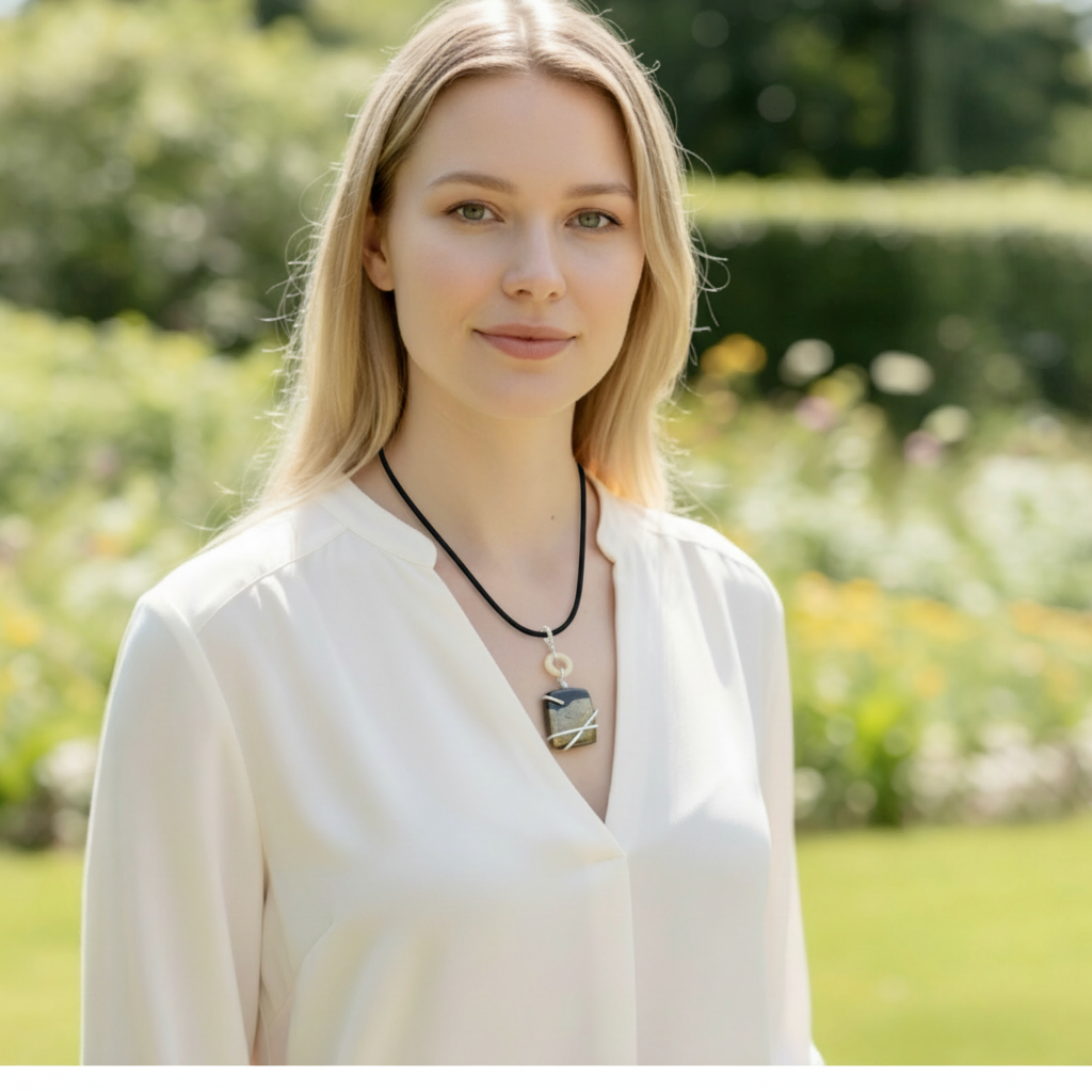 Sterling Silver Golden Pyrite Pendant with Mother of Pearl lifestyle photo