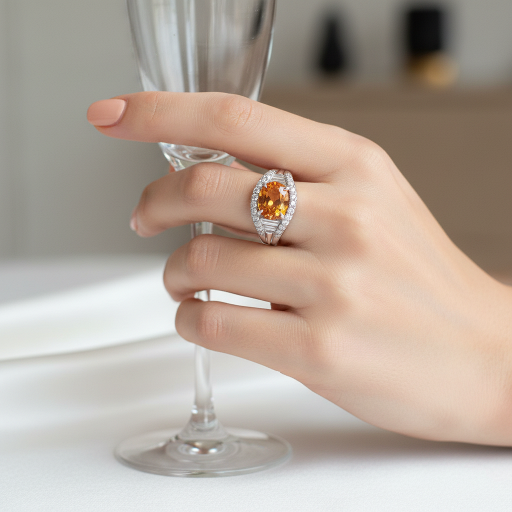 Mandarin Garnet Oval Ring on Hand v2
