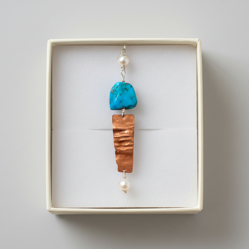 Ocean Meets Earth Pearl & Turquoise Pendant in Gift Box