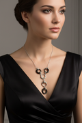 Onyx and diamond necklace on model