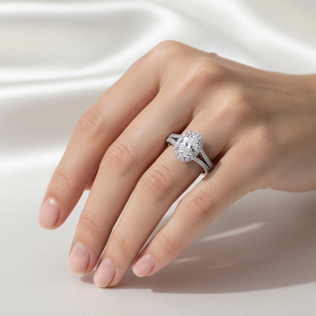 Oval Halo Diamond Engagement Ring - Correct North-South Orientation