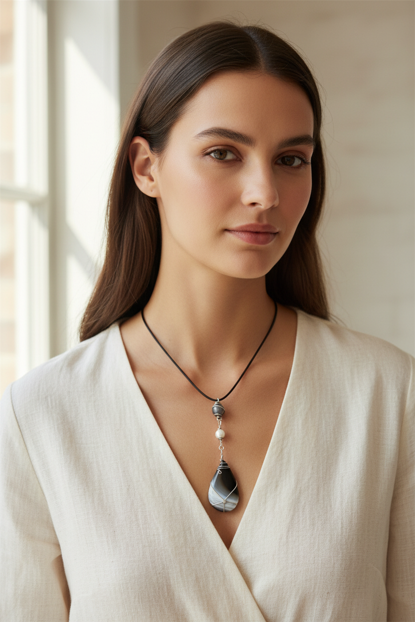 Pendant worn by model