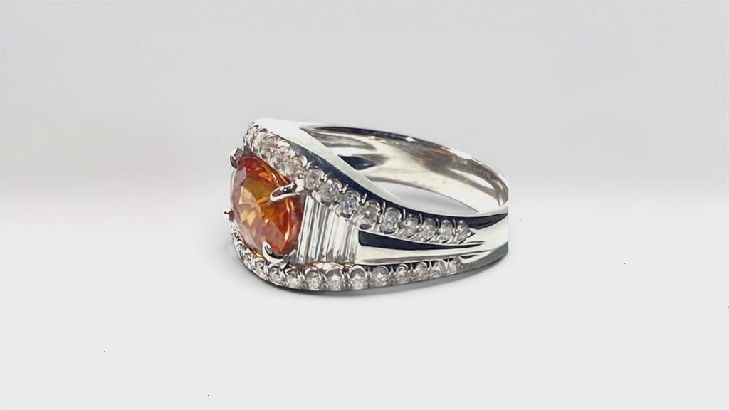 Mandarin Garnet & Diamond Ring — 18K White Gold | GAL Appraised