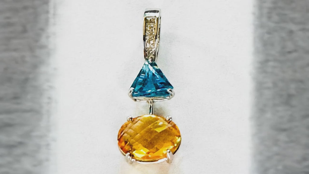 14K White Gold Citrine and Blue Topaz Pendant with Diamonds