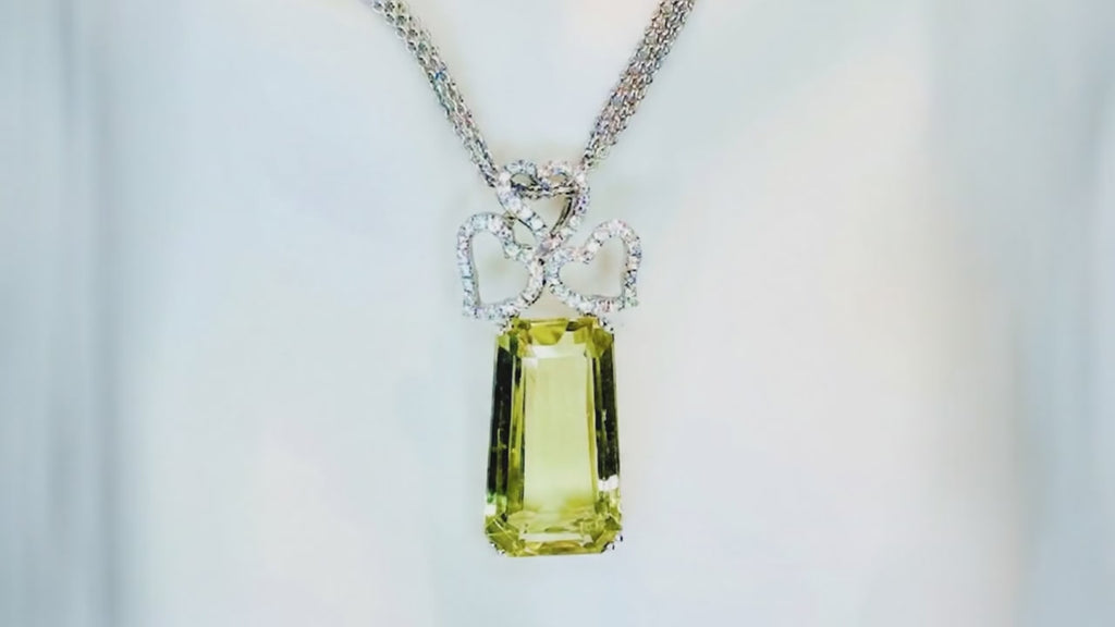 18K White Gold Lemon Citrine & Diamond Pendant Necklace - 16.37ct