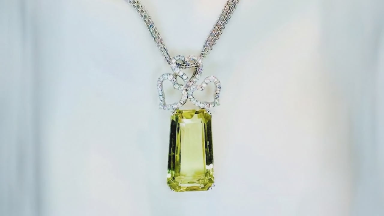 18K White Gold Lemon Citrine & Diamond Pendant Necklace - 16.37ct