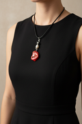 Red coral pendant necklace on model - realistic size