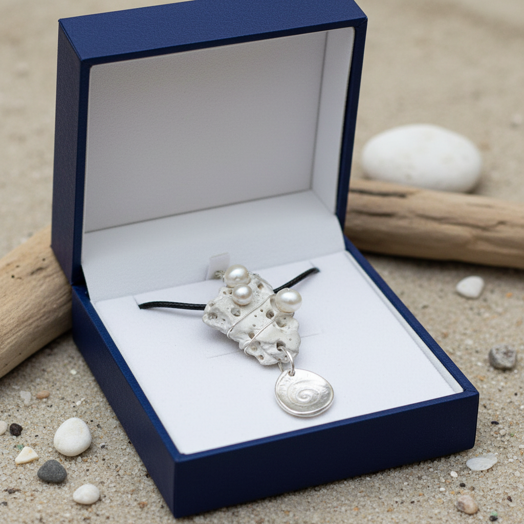 Seashell pendant in blue gift box