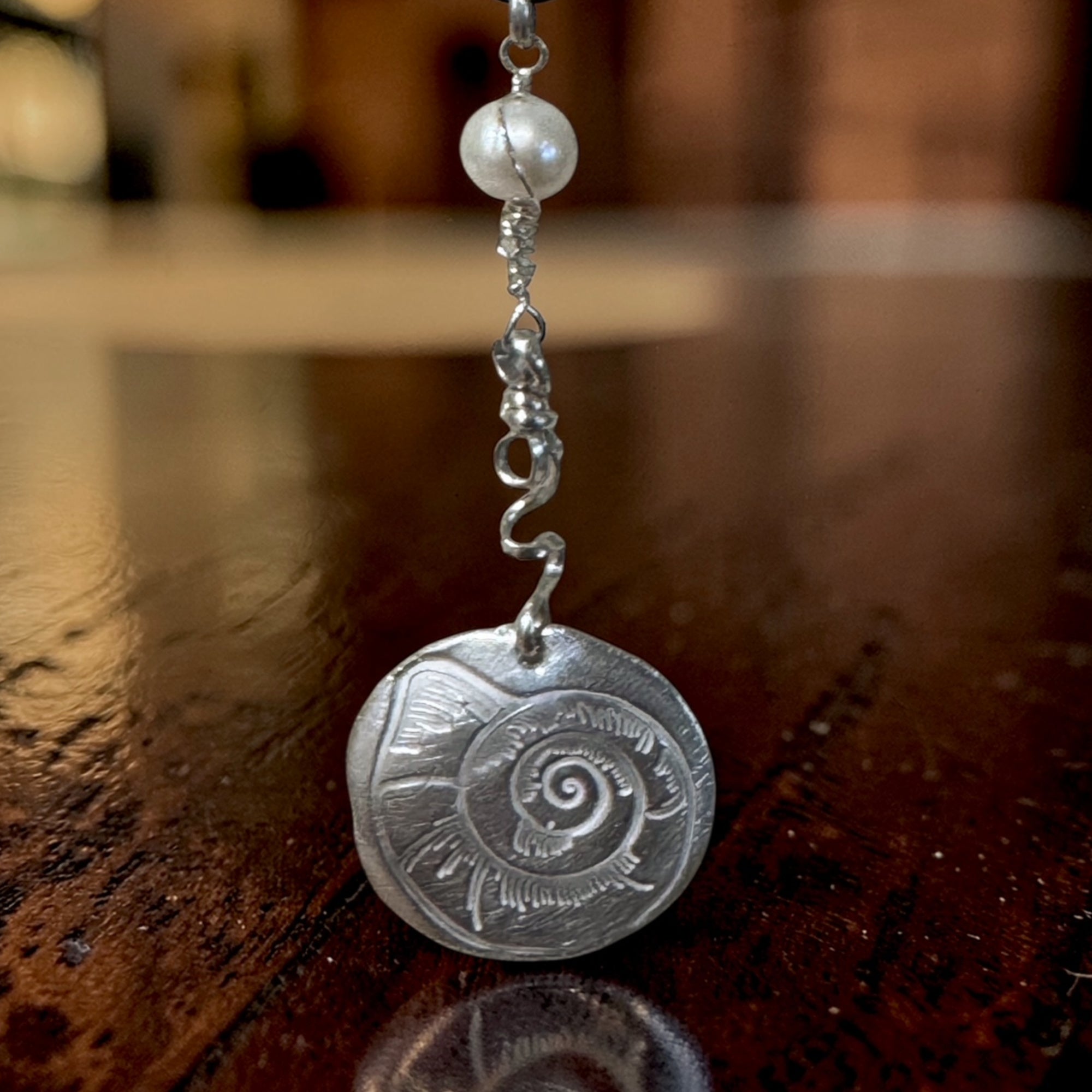 Nautilus Shell Pendant - Sterling Silver with Pearl