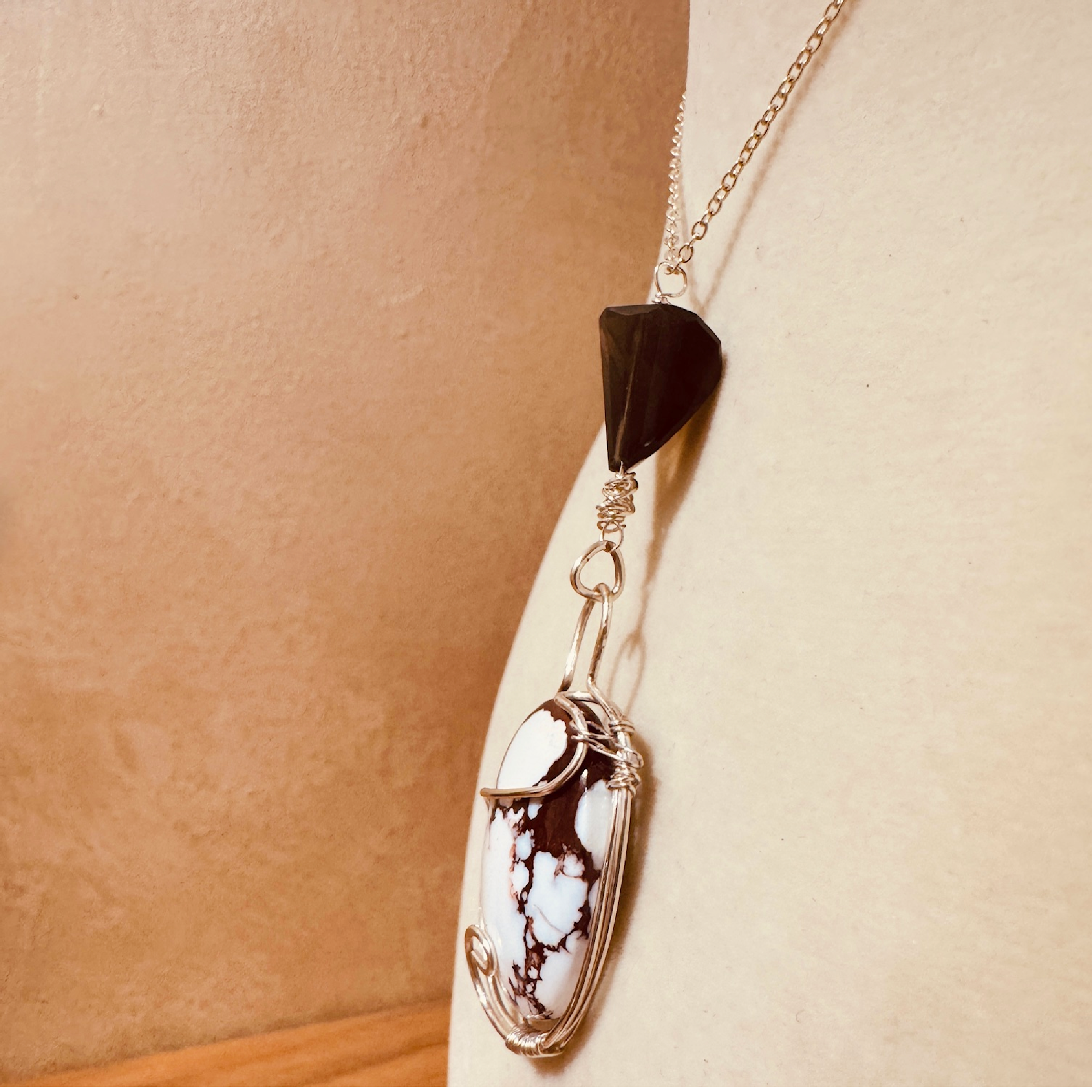 Spirit of the Plains — Wild Horse Magnesite & Smoky Topaz Wire-Wrapped Pendant