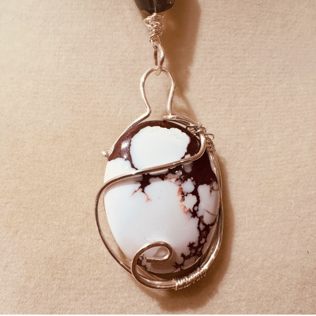 Spirit of the Plains — Wild Horse Magnesite & Smoky Topaz Wire-Wrapped Pendant