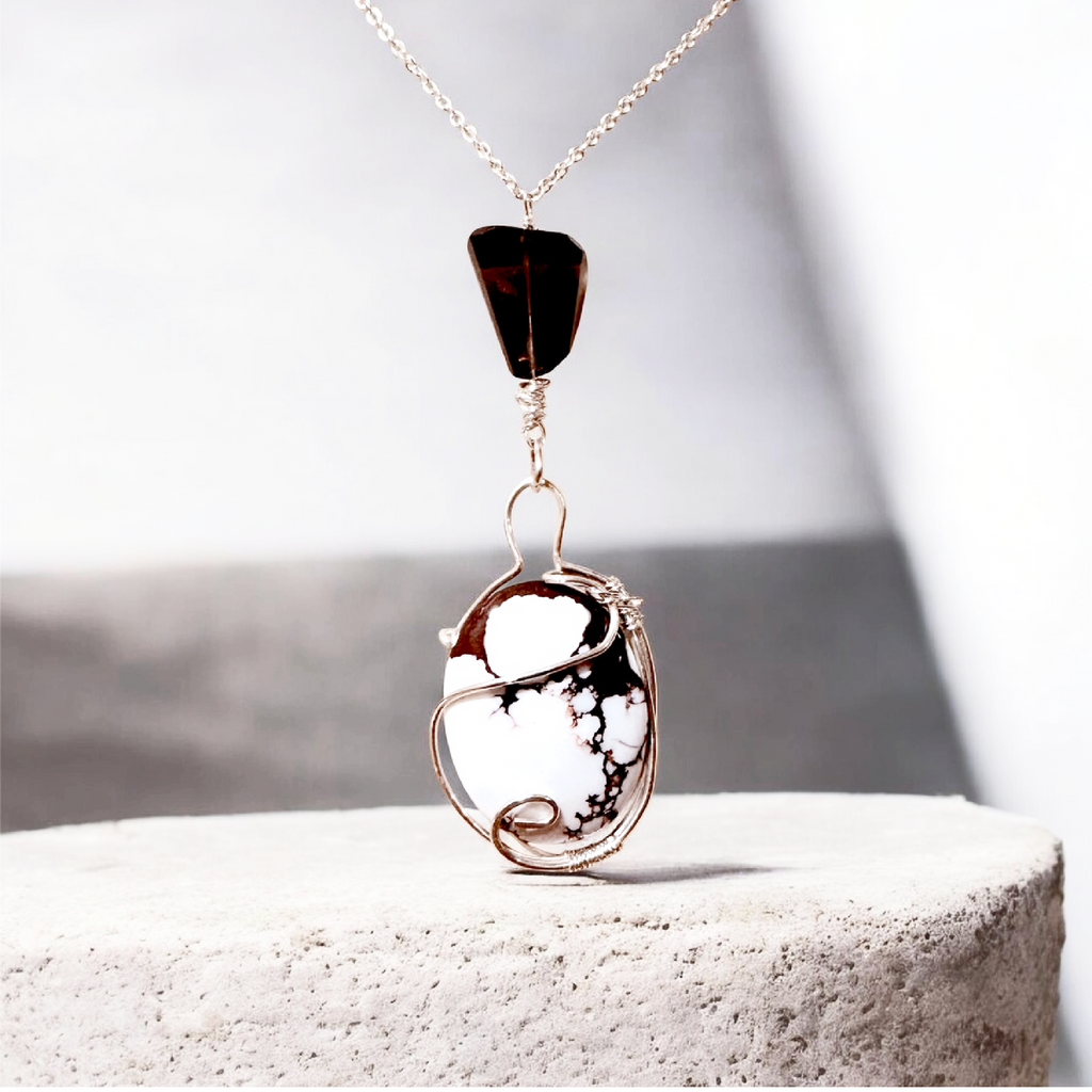 Spirit of the Plains — Wild Horse Magnesite & Smoky Topaz Wire-Wrapped Pendant