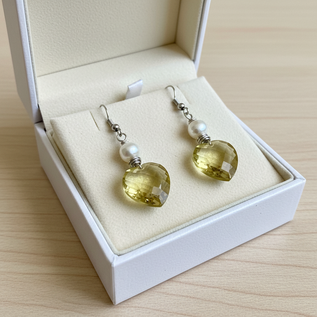 Wire-wrapped citrine earrings in gift box